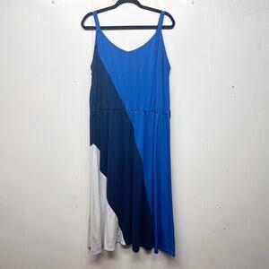 +Plus Moda Womens Maxi Dress 3X Colorblock Beachy Summer Vacation Cruise Coastal